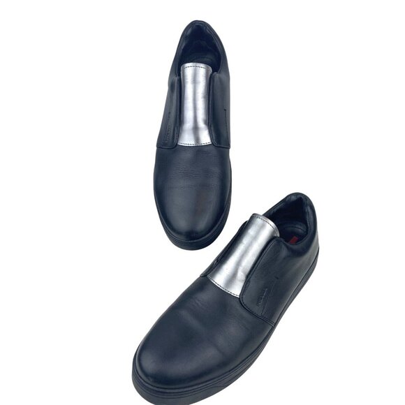 Prada Black Calfskin Leather Silver Chrome Slip On Sneakers 3S6047 US 8 EU 41 main image 16